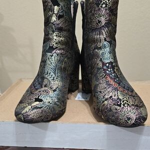 Gianni Bini Black and Gold Embroidered Ankle Boots